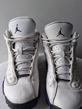 Jordan White and Purple High-Top Basketball Sneakers